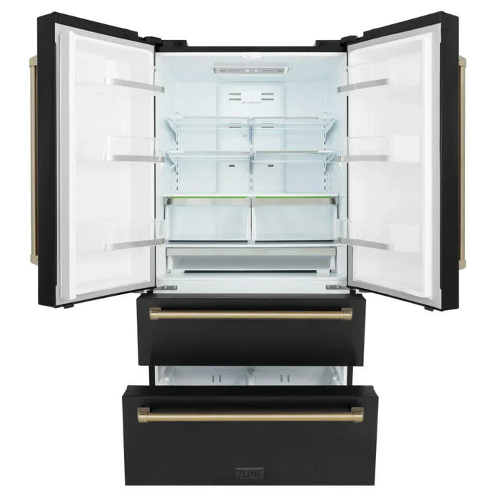 ZLINE 36" Autograph 22.5 cu. ft. Refrigerator with Ice Maker, Black Stainless, Bronze Accents, RFMZ-36-BS-CB