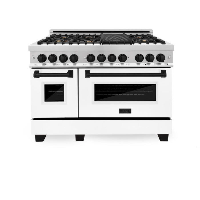 ZLINE Autograph 48" 6.0 cu. ft. Dual Fuel Range with White Matte Door and Black Matte Accents, RAZ-WM-48-MB