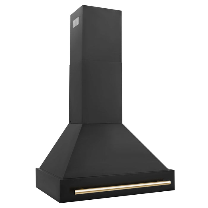 ZLINE Autograph Edition 30 in. Black Stainless Steel Range Hood with Accent Handle (BS655Z-30) Polished Gold side.