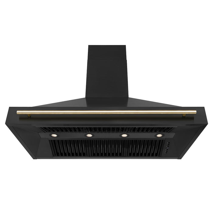 ZLINE Autograph Edition 48 in. Kitchen Package with Black Stainless Steel Dual Fuel Range, Range Hood and Dishwasher with Polished Gold Accents (3AKP-RABRHDWV48-G)