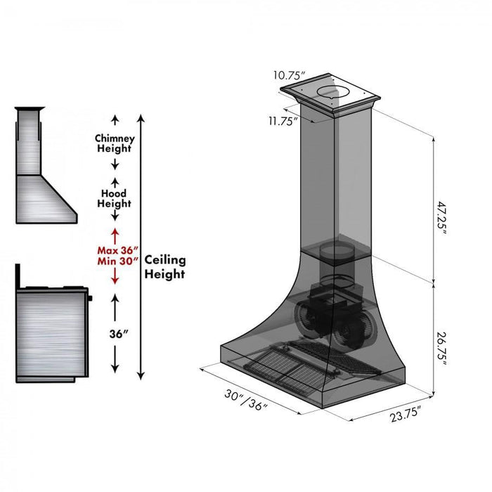 ZLINE 36 in. Designer Series DuraSnow® Stainless Finish Indoor Wall Range Hood, 8632S-36