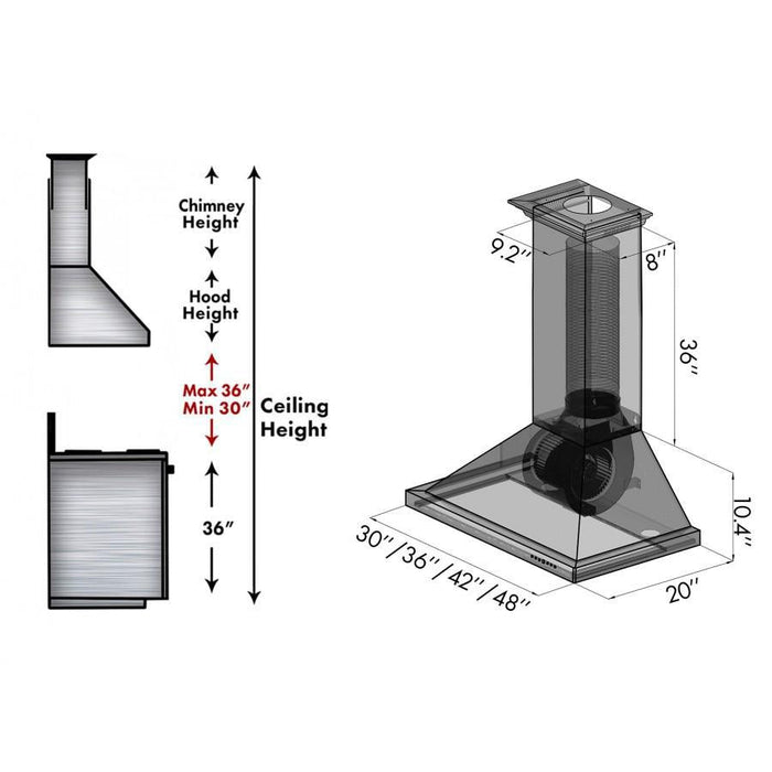 ZLINE 36 in. Oil-Rubbed Bronze Wall Range Hood 8KBB-36