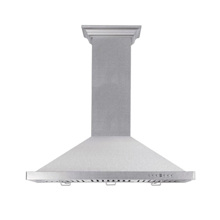 ZLINE Designer Series DuraSnow® Stainless Steel Wall Mount Range Hood (8KBS), front.