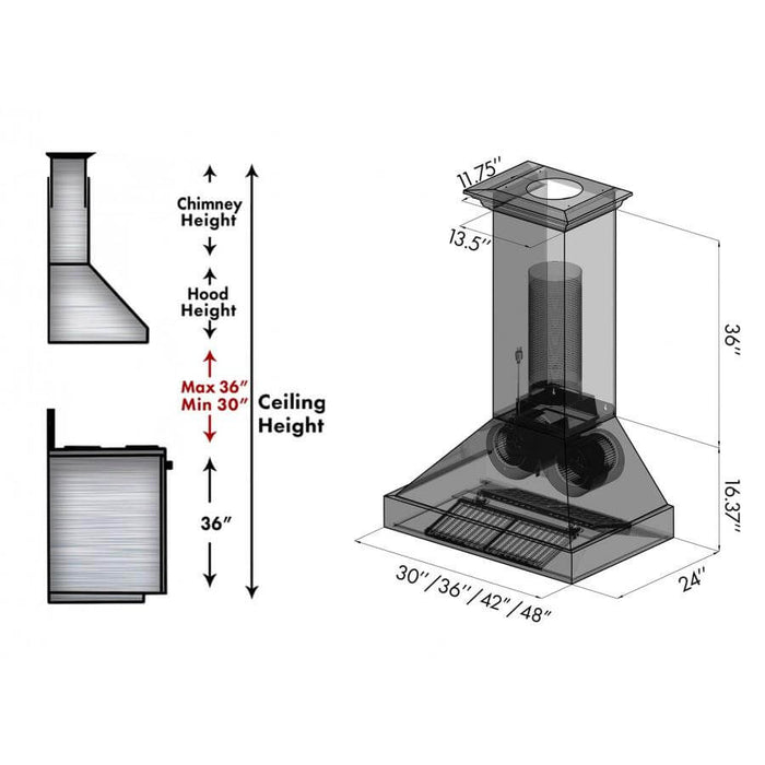 ZLINE Designer Series Wall Mount Range Hood in Hand-Hammered Copper with Oil-Rubbed Bronze Details (655-HBXXX)