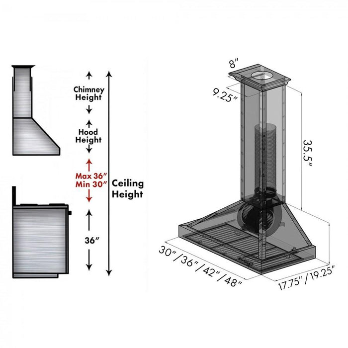 ZLINE Ducted Vent Designer Series Wall Mount Range Hood in Hand-Hammered Copper (KB2-HBXXX)