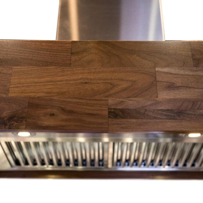 ZLINE Remote Blower Ducted Designer Series Wooden Wall Mount Range Hood in Walnut Butcher Block (681W-RD/RS)