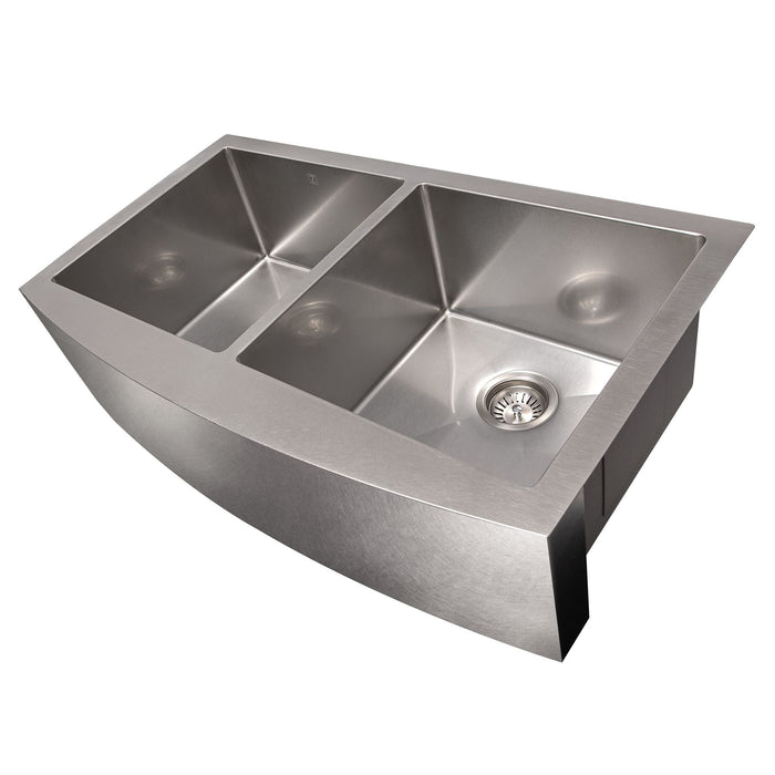 ZLINE 36 in. Niseko Farmhouse Apron Mount Double Bowl DuraSnow® Stainless Steel Kitchen Sink with Bottom Grid, SA50D-36S