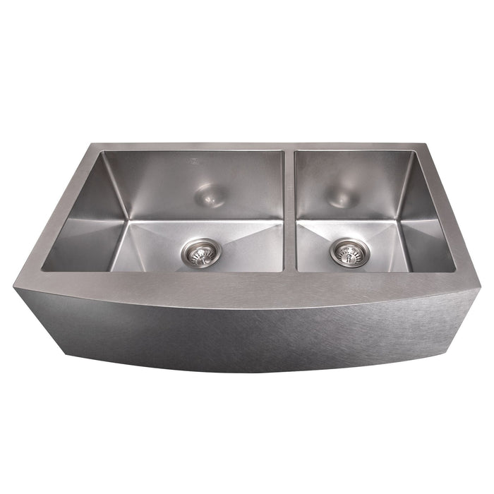 ZLINE 36 in. Courchevel Farmhouse Apron Mount Double Bowl DuraSnow® Stainless Steel Kitchen Sink with Bottom Grid, SA60D-36S