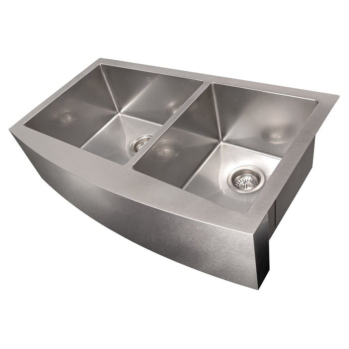 ZLINE 36 in. Courchevel Farmhouse Apron Mount Double Bowl DuraSnow® Stainless Steel Kitchen Sink with Bottom Grid, SA60D-36S