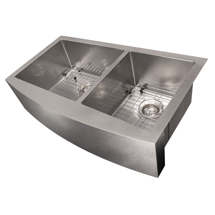 ZLINE 36 in. Courchevel Farmhouse Apron Mount Double Bowl DuraSnow® Stainless Steel Kitchen Sink with Bottom Grid, SA60D-36S