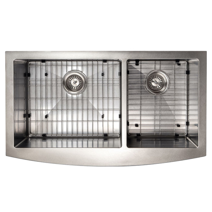 ZLINE 36 in. Courchevel Farmhouse Apron Mount Double Bowl DuraSnow® Stainless Steel Kitchen Sink with Bottom Grid, SA60D-36S