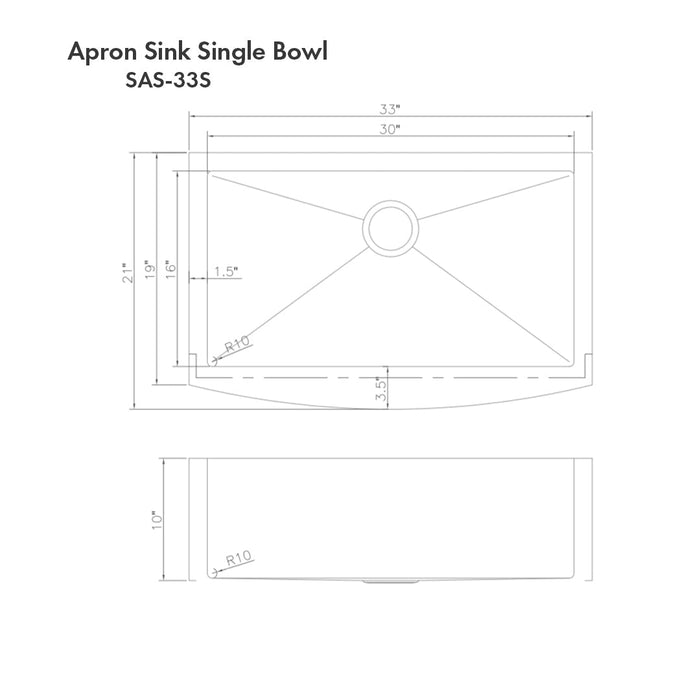 ZLINE Vail 33 in. Farmhouse Apron Mount Single Bowl Stainless Steel Kitchen Sink with Bottom Grid (SAS-33)