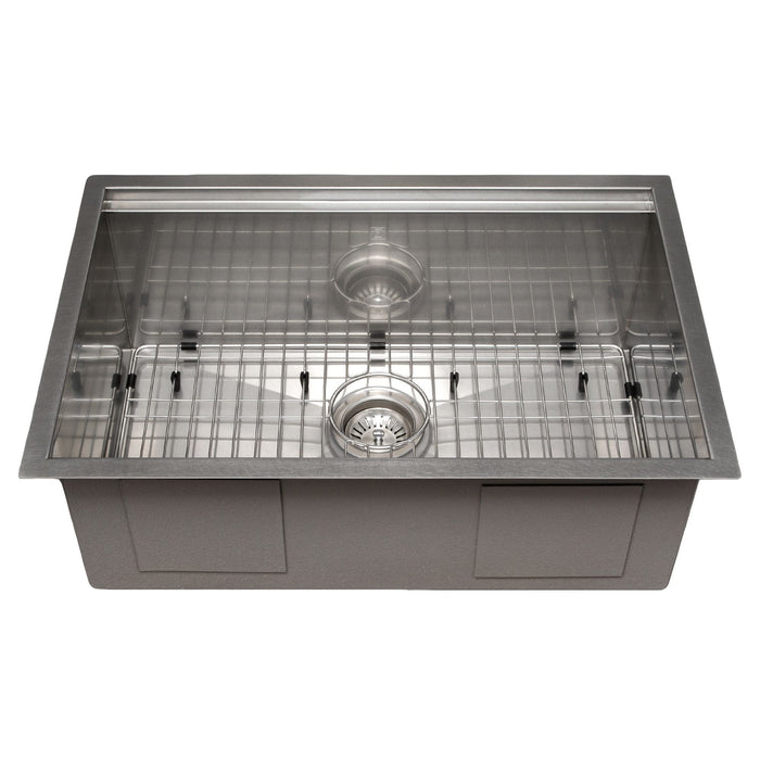 ZLINE 27 in. Garmisch Undermount Single Bowl DuraSnow® Stainless Steel Kitchen Sink with Bottom Grid and Accessories, SLS-27S