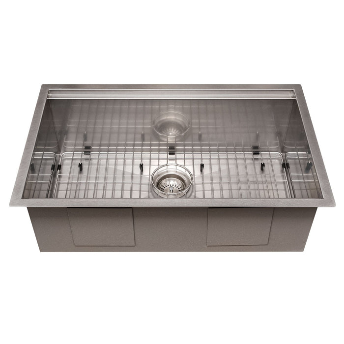 ZLINE 30 in. Garmisch Undermount Single Bowl DuraSnow® Stainless Steel Kitchen Sink with Bottom Grid and Accessories, SLS-30S