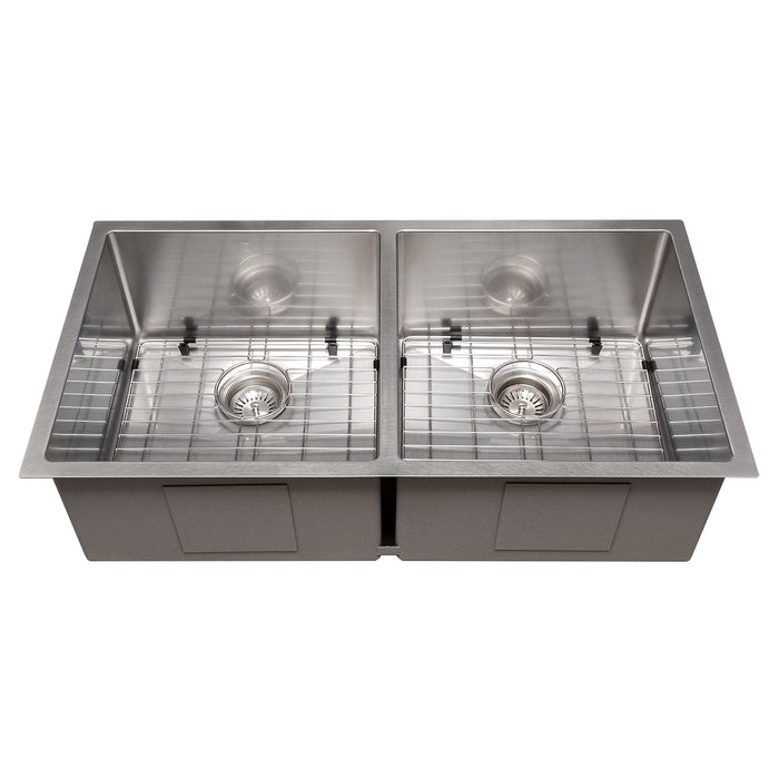 ZLINE 36 in. Anton Undermount Double Bowl DuraSnow® Stainless Steel Kitchen Sink with Bottom Grid, SR50D-36S