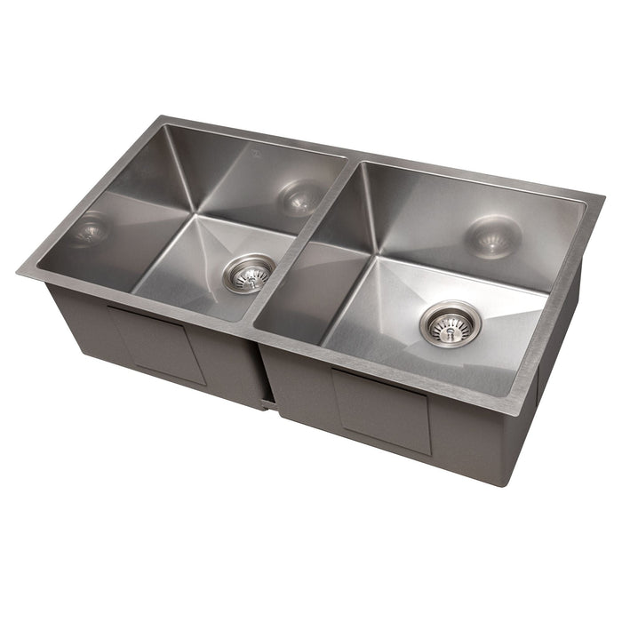 ZLINE 36 in. Anton Undermount Double Bowl DuraSnow® Stainless Steel Kitchen Sink with Bottom Grid, SR50D-36S