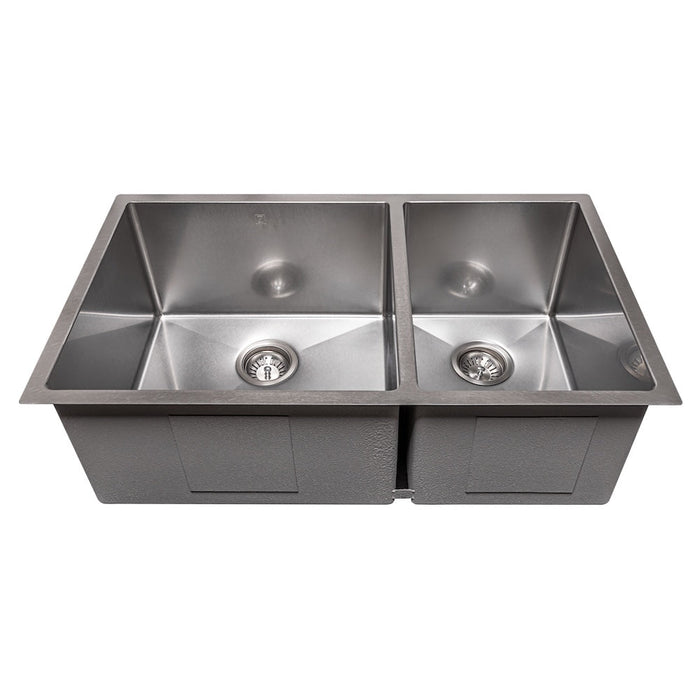 ZLINE 33 in. Chamonix Undermount Double Bowl Kitchen Sink with Bottom Grid (SR60D-33)