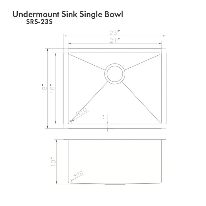 ZLINE 23 in. Meribel Undermount Single Bowl DuraSnow® Stainless Steel Kitchen Sink with Bottom Grid, SRS-23S