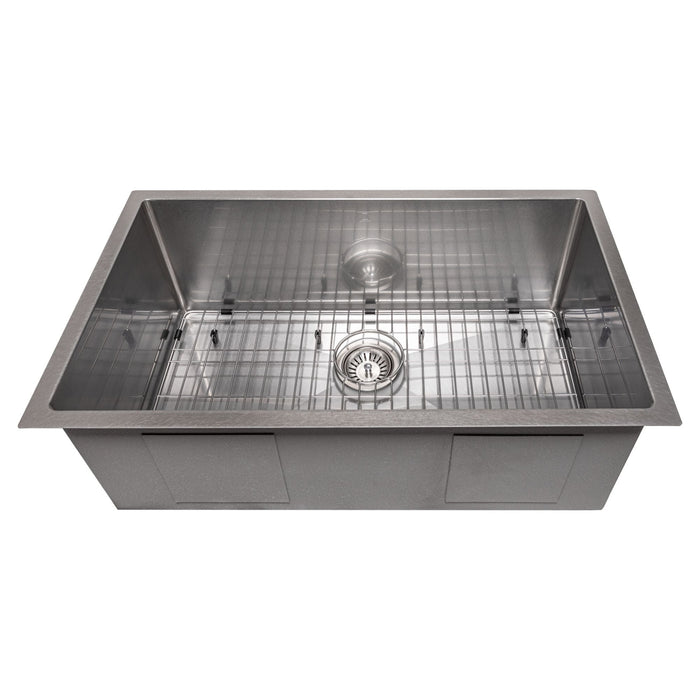 ZLINE 30 in. Meribel Undermount Single Bowl DuraSnow® Stainless Steel Kitchen Sink with Bottom Grid, SRS-30S