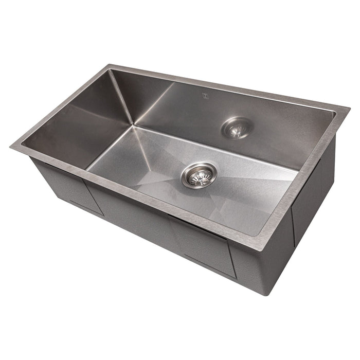 ZLINE 33 in. Meribel Undermount Single Bowl DuraSnow® Stainless Steel Kitchen Sink with Bottom Grid, SRS-33S