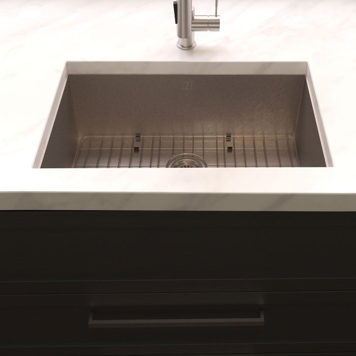 ZLINE 33 in. Meribel Undermount Single Bowl DuraSnow® Stainless Steel Kitchen Sink with Bottom Grid, SRS-33S