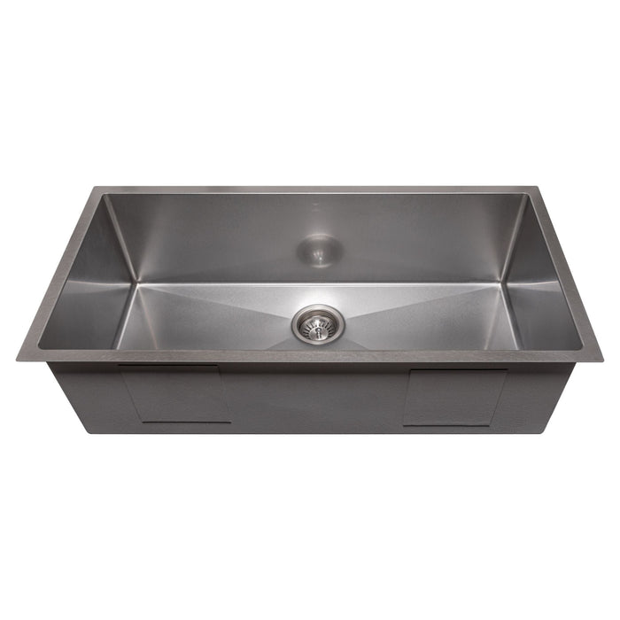 ZLINE 36 in. Meribel Undermount Single Bowl DuraSnow® Stainless Steel Kitchen Sink with Bottom Grid, SRS-36S