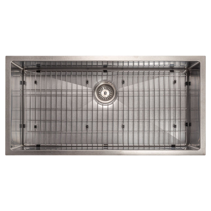 ZLINE 36 in. Meribel Undermount Single Bowl DuraSnow® Stainless Steel Kitchen Sink with Bottom Grid, SRS-36S