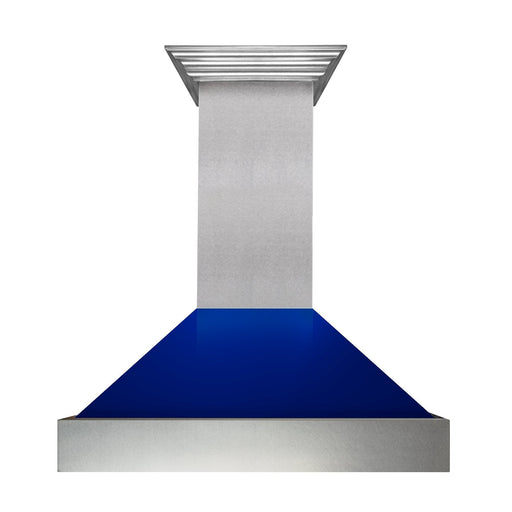 ZLINE Ducted Fingerprint Resistant Stainless Steel Range Hood with Blue Gloss Shell (8654BG) 30 Inch