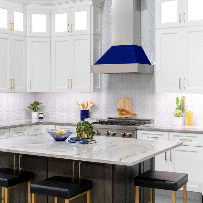 ZLINE Ducted Fingerprint Resistant Stainless Steel Range Hood with Blue Gloss Shell (8654BG)