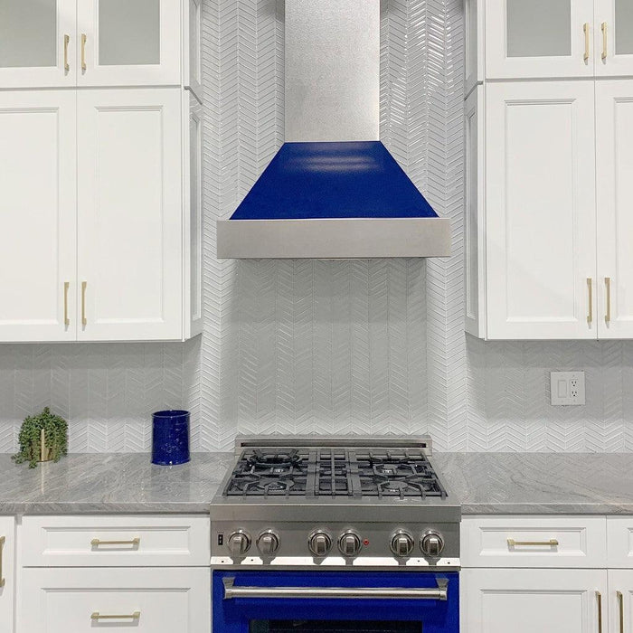 ZLINE Ducted Fingerprint Resistant Stainless Steel Range Hood with Blue Gloss Shell (8654BG)