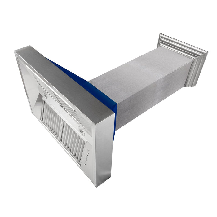 ZLINE Ducted Fingerprint Resistant Stainless Steel Range Hood with Blue Gloss Shell (8654BG)