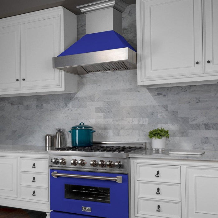 ZLINE Ducted Fingerprint Resistant Stainless Steel Range Hood with Blue Matte Shell (8654BM)