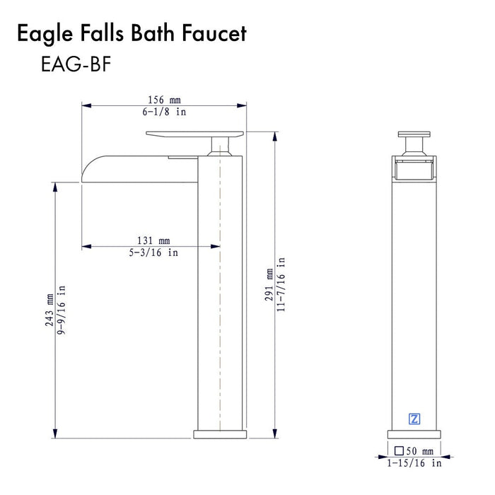 ZLINE Eagle Falls Waterfall Vessel Sink Single Handle Bath Faucet in Matte Black (EAG-BF-MB)