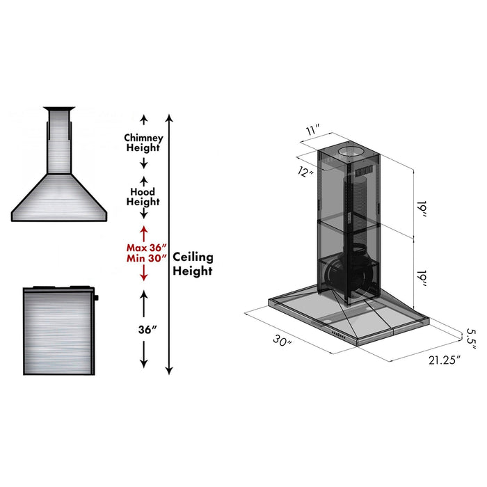 ZLINE 42" CrownSound Island Mount Range Hood in Black Stainless Steel with Built-in Speakers, BSGL2iNCRN-BT-42