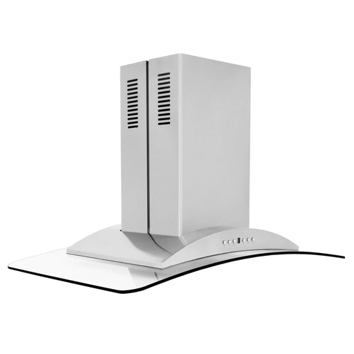 ZLINE Convertible Vent Island Mount Range Hood in Stainless Steel and Glass (GL9i) side.