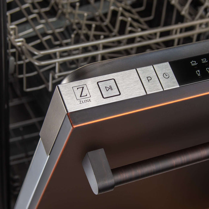 ZLINE 24 in. Oil-Rubbed Bronze Top Control Built-In Dishwasher with Stainless Steel Tub and Traditional Style Handle, 52dBa (DW-ORB-H-24)