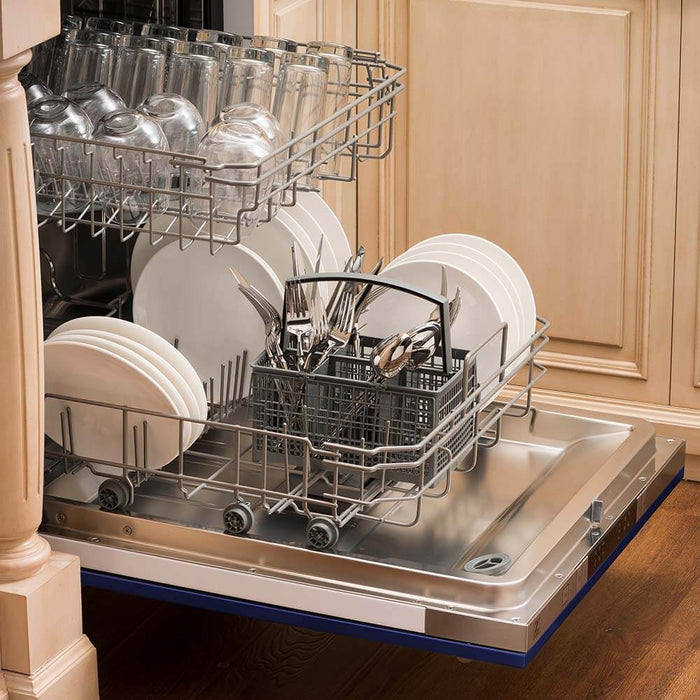 ZLINE 24 in. Blue Matte Top Control Built-In Dishwasher with Stainless Steel Tub and Traditional Style Handle, 52dBa (DW-BM-24)