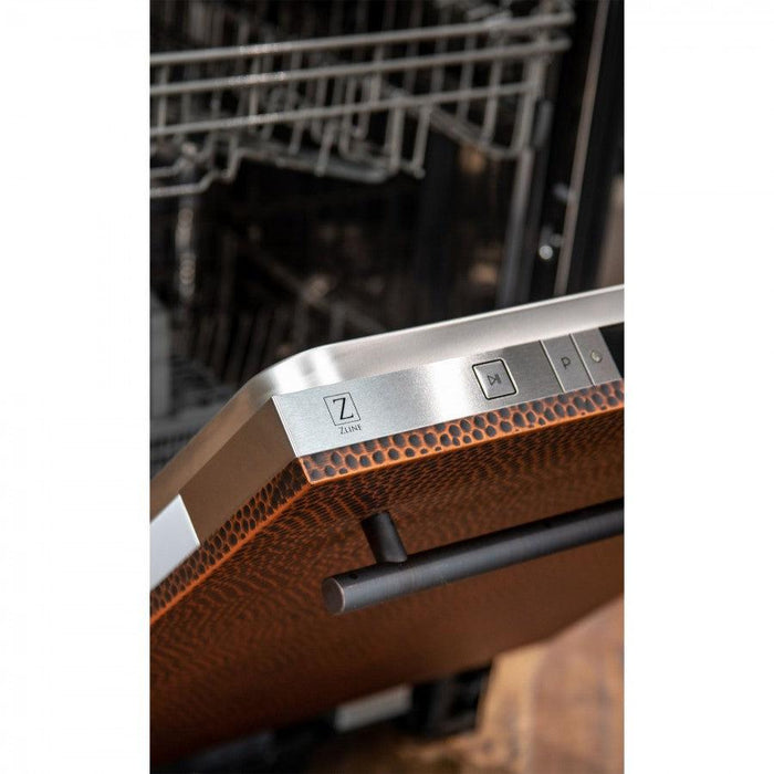 ZLINE 24 in. Top Control Dishwasher with Hand-Hammered Copper Panel and Modern Style Handle, 52dBa (DW-HH-24)