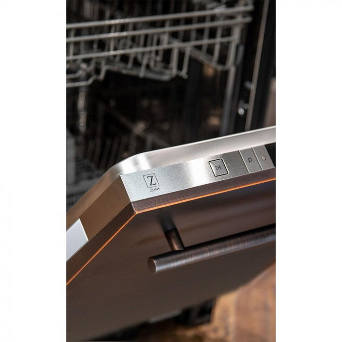 ZLINE 24 in. Top Control Dishwasher with Oil-Rubbed Bronze Panel and Modern Style Handle, 52dBa (DW-ORB-24)