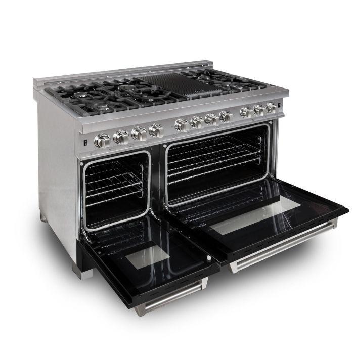 ZLINE 48 in. Professional Gas Burner/Electric Oven DuraSnow® Stainless 6.0 cu.ft. 7 Range with Black Matte Door, RAS-BLM-48