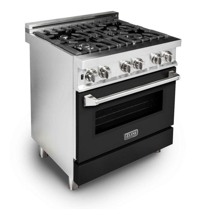 ZLINE 30 in. Professional Gas Burner/Electric Oven Stainless Steel Range with Black Matte Door, RA-BLM-30