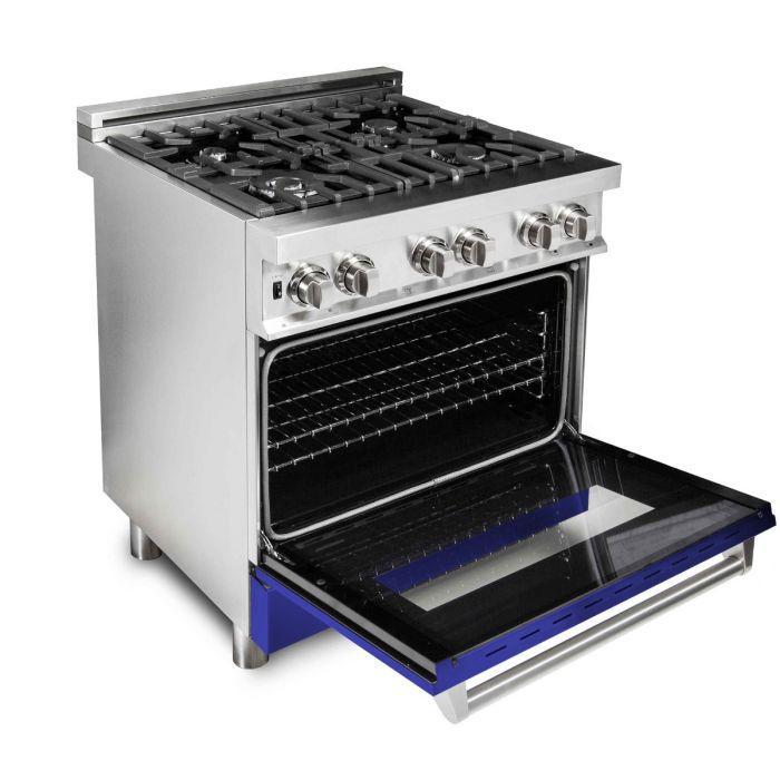 ZLINE 30 in. Professional Gas Burner/Electric Oven Stainless Steel Range with Blue Matte Door, RA-BM-30