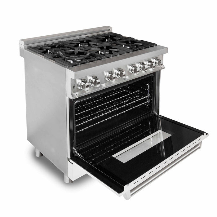 ZLINE 36 in. 4.6 cu. ft. Legacy Dual Fuel Range with 6 Burner Gas Cooktop and Electric Convection Oven in Stainless Steel with Griddle and White Matte Door (RA-WM-GR-36)