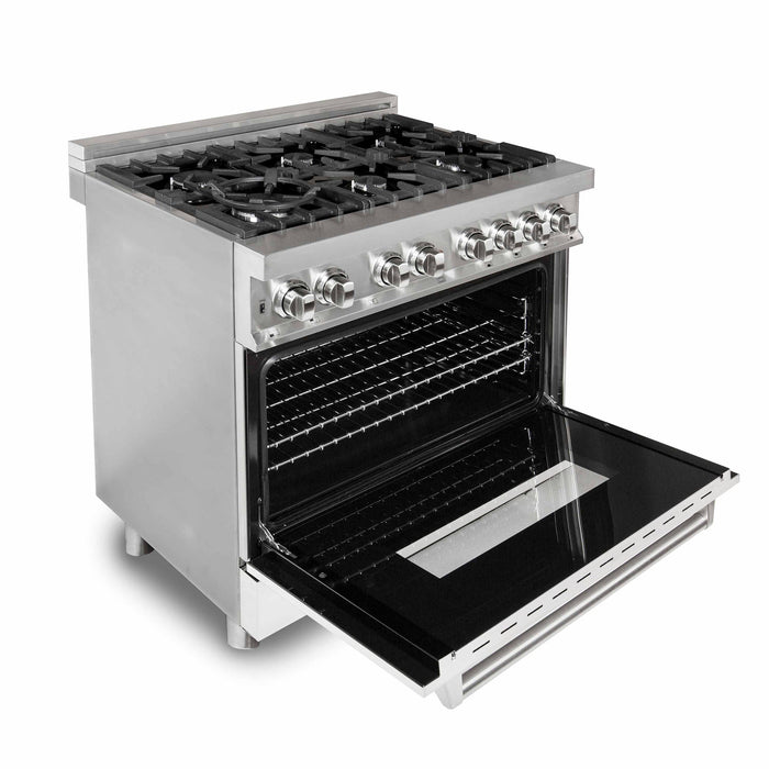 ZLINE 36" 4.6 cu. ft. Gas Burner, Electric Oven with Griddle and White Matte Door in Stainless Steel, RA-WM-GR-36