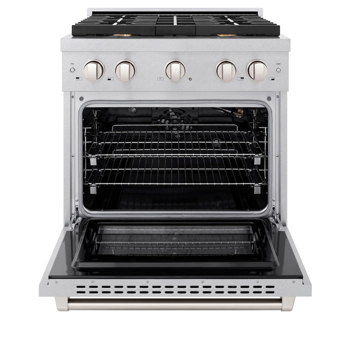 ZLINE Paramount 30" Gas Range with Convection Oven and 4 Brass Burners in DuraSnow® Stainless Steel, SGRS-BR-30