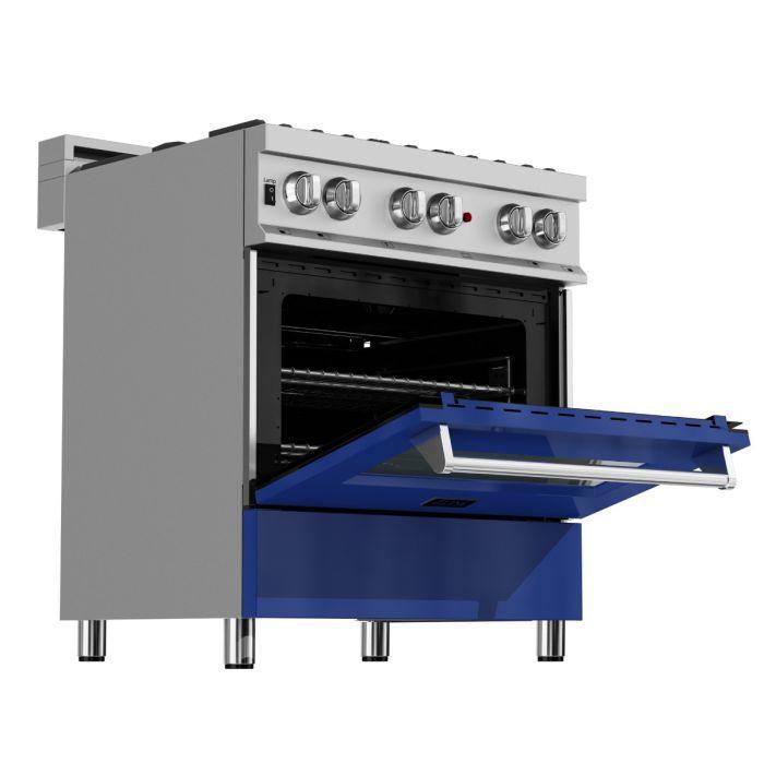 ZLINE 30 in. Professional Gas Burner/Electric Oven in DuraSnow® Stainless with Blue Gloss Door, RAS-BG-30