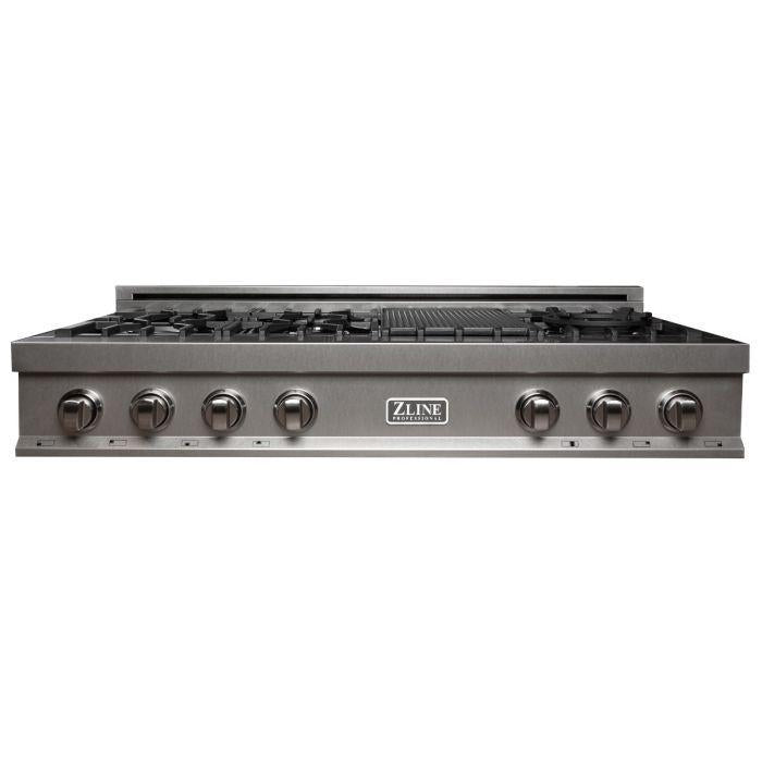 ZLINE Appliance Package - 48" Rangetop With 7 Gas Burners, Range Hood in DuraSnow® Stainless Steel, 2KP-RTSRH48