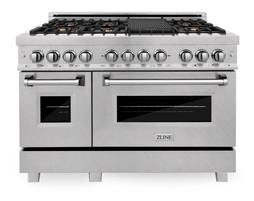 ZLINE 48 in. Professional Gas Burner/Electric Oven in DuraSnow® Stainless Steel with Brass Burners, RAS-SN-BR-48