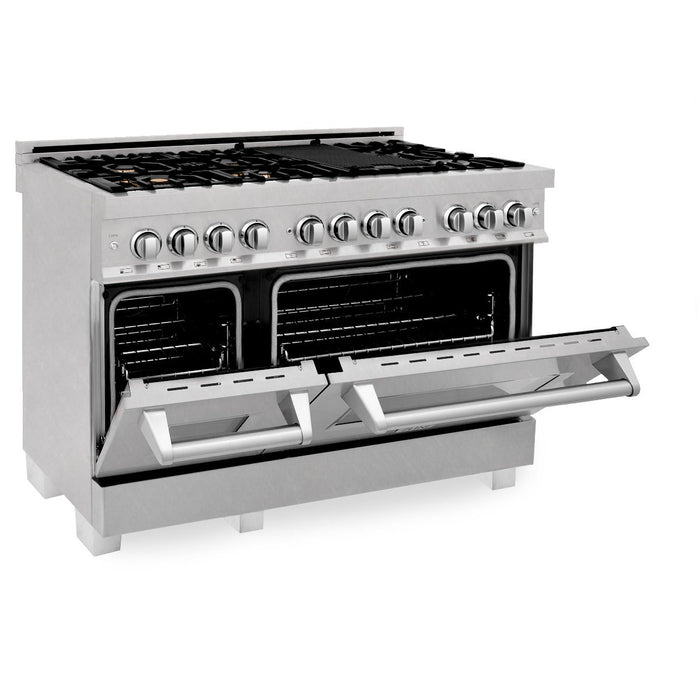 ZLINE 48 in. Professional Gas Burner/Electric Oven in DuraSnow® Stainless Steel with Brass Burners, RAS-SN-BR-48