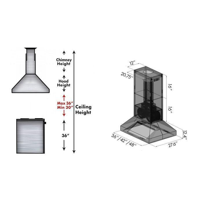 ZLINE 36 in. Ducted Island Mount Range Hood in Outdoor Approved Stainless Steel, 697i-304-36